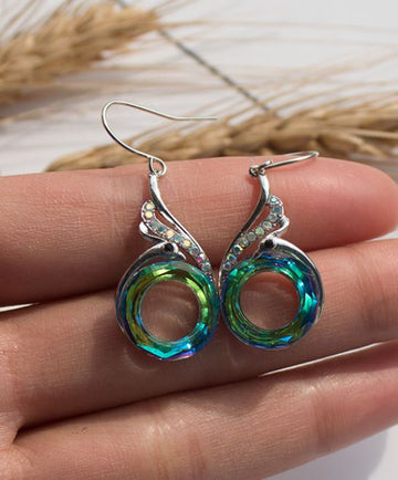 Silver/Green Iridescent Gem Peacock Earrings