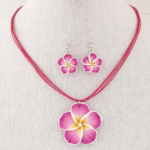 Hot Pink Flower Necklace & Earring Set