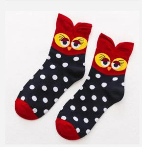 Navy Blue Red Owl Socks
