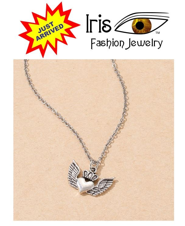 Silver Heart with Wings Necklace