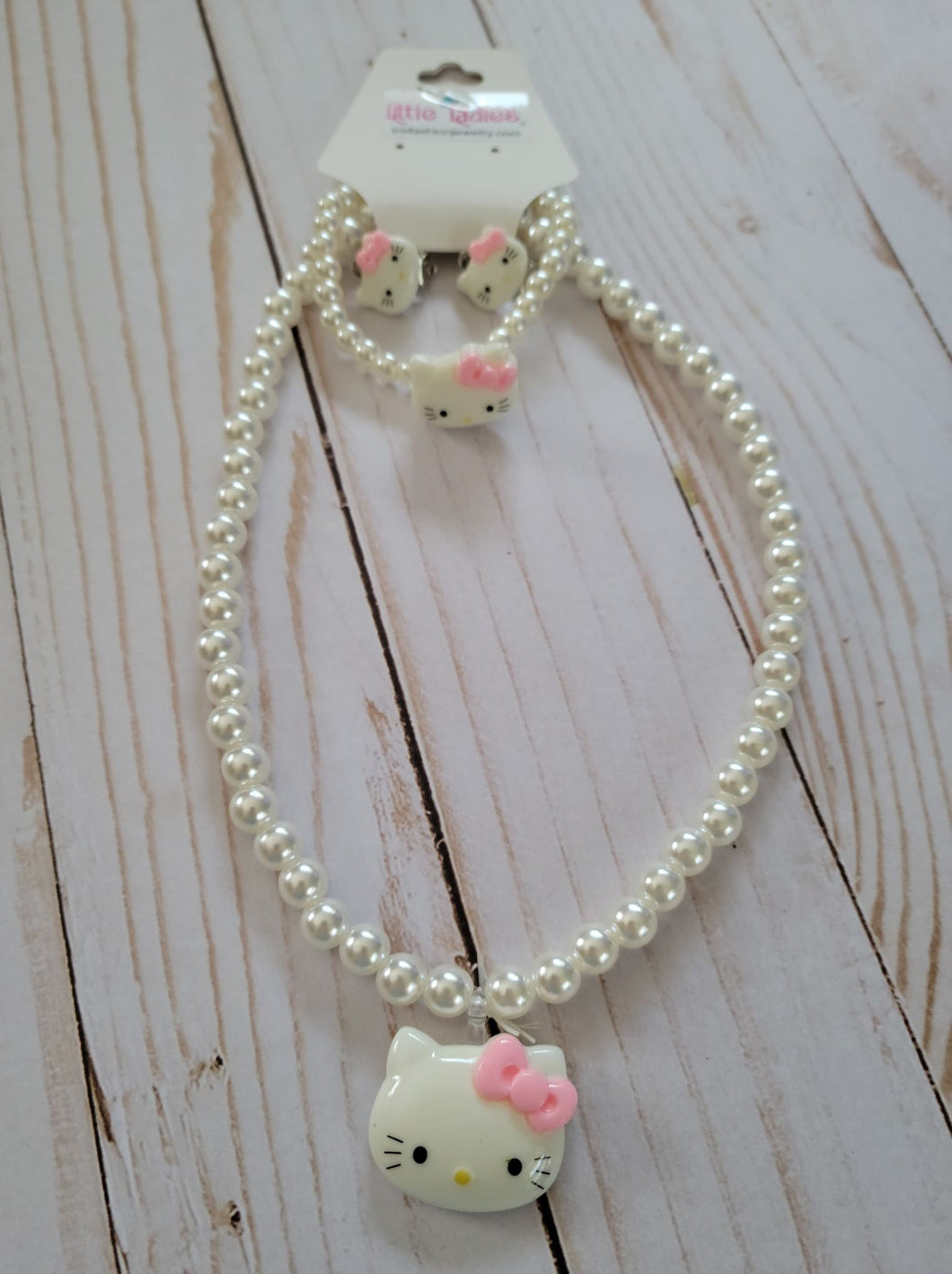 Hello Kitty Pearl Necklace, Bracelet & Clipon Earrings
