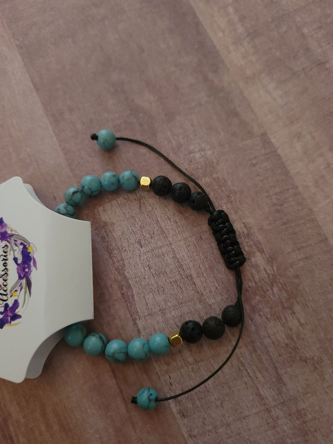 Turquoise Lava Bead Pull String Bracelet