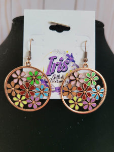 Copper Flower Fishhook Earrings.