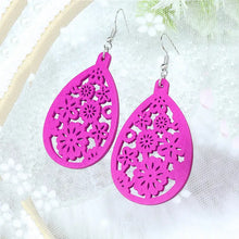 Load image into Gallery viewer, Wooden Water Drop Flower Cut Out Charm Vintage Ladies Earrings
