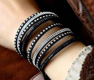 Black Diamond Decorated Multi Layer Wrap Bracelet