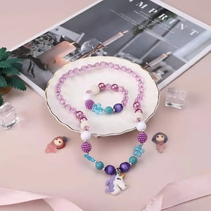 Cute Acrylic Unicorn Pendant Necklace & Bracelet Set