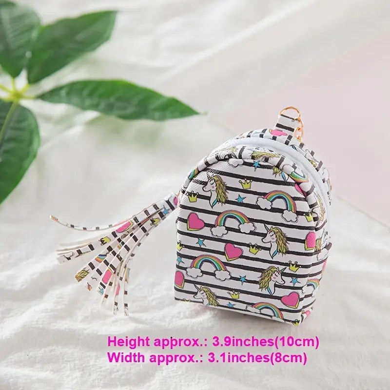 Unicorn Print Zipper Coin Purse Wallet Key Pendant Bag For Kids