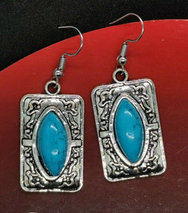 Silver Earrings Turquoise Cabochon